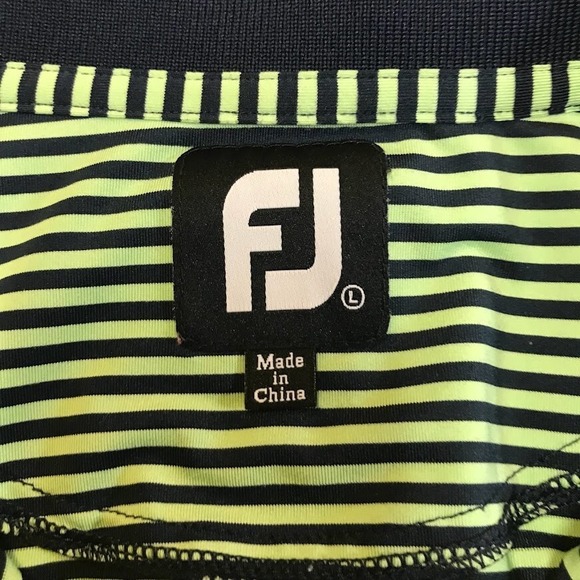 FootJoy Mens Large Golf Polo Shirt Green Navy Striped Foxtail Golf Club Logo - Picture 6 of 10